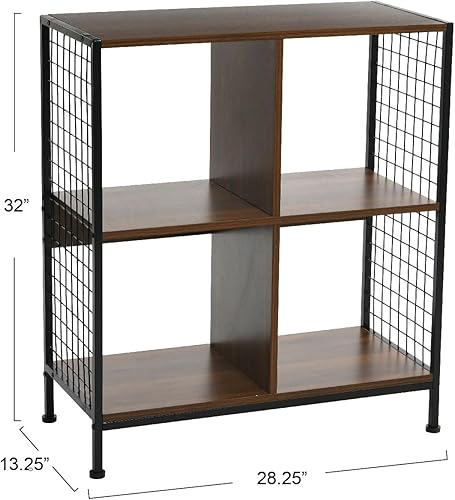 Miniatura 3 de Household Essentials Estantería de almacenamiento abierta Trellis con 4 compartimentos de cubo de grano de madera de nogal de mediados de siglo y