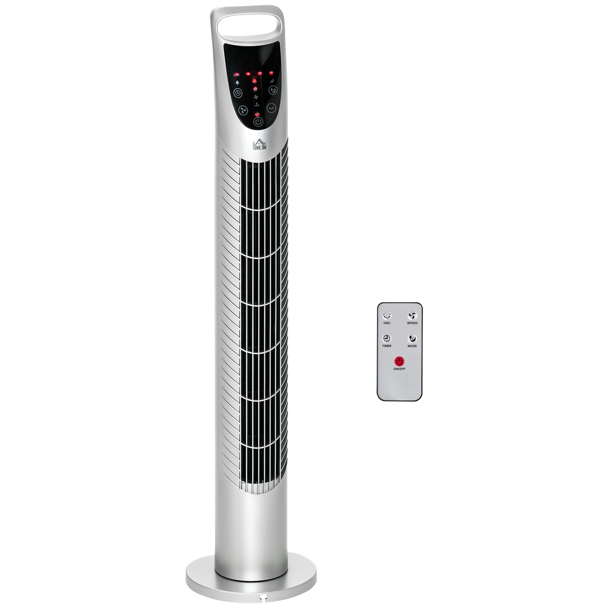 Homcom Silver 78.5Cm Oscillation Tower Fan With Remote Control 40W 3-Speed Wind In