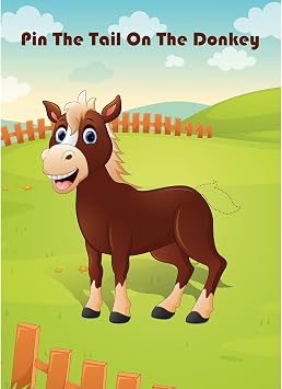 Hxezoc Pin The Tail On The Donkey Party Game with 30 Pcs Tails Large Donkey Games Poster for Kids Birthday Party Carnival Party Supplies