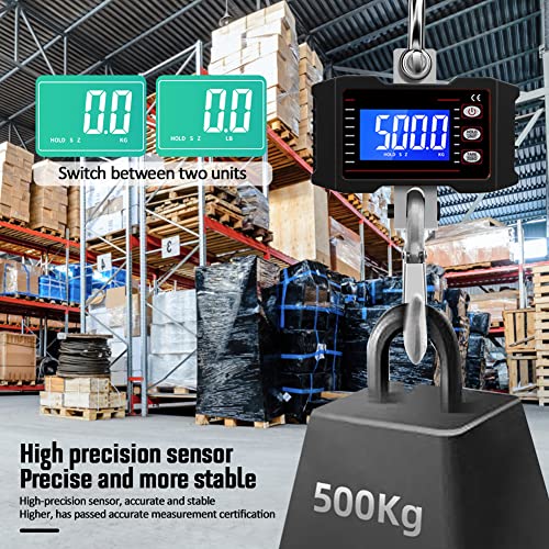 Carivia Hanging Scale,Digital Crane Scale 1000Kg/2200Lbs,Industrial Crane Scale With Lcd Backlight,Handheld Mini Crane Scale With Hooks For Farm Hunting Fishing Outdoor (Black) #TOP3