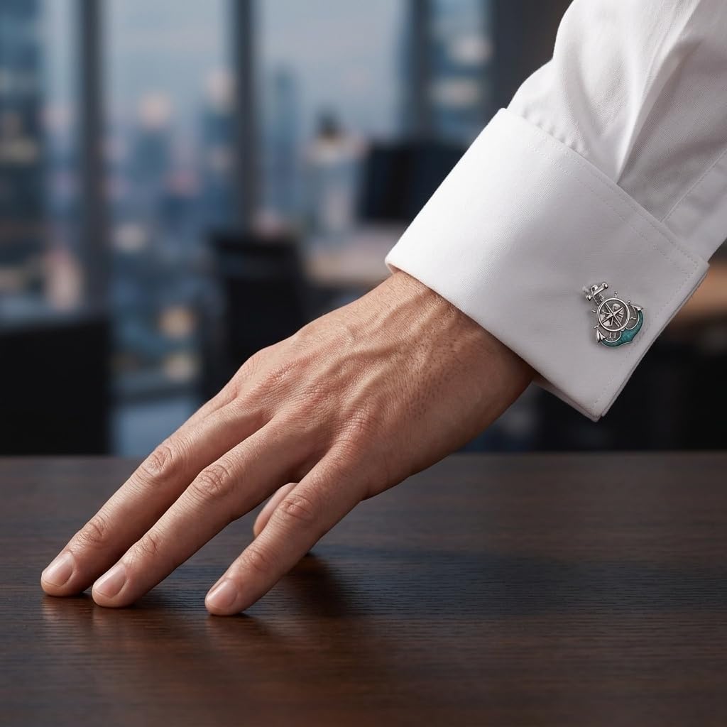 Cufflinks for Men Sterling Silver Anchor Cufflinks Nautical Jewelry Father Birthday Gifts for Men