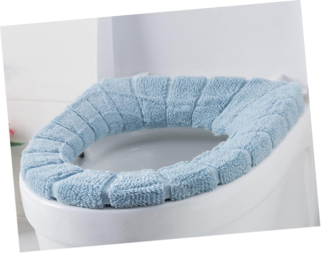 Luxshiny 2pcs Non-slip Toilet Seat Warmer Cover Thick Padded Stretchable Fit Washable Warm Comfortable Seat Pad for Home