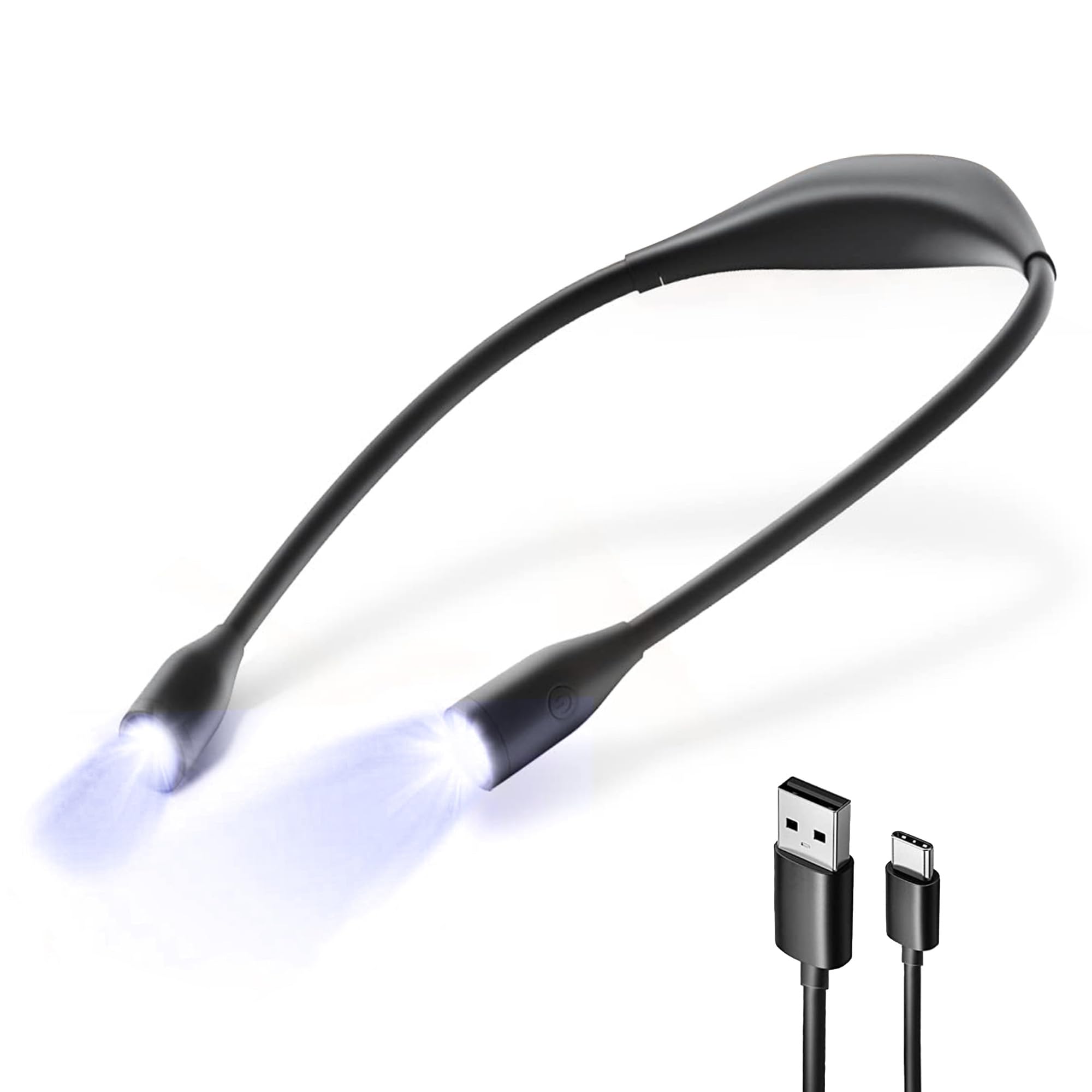 Fishtec - Lampada da lettura da collo ricaricabile - 3 colori di luce 3 intensità bracci flessibili in silicone morbido USB-C 6-20 ore di autonomia - Lettura cucito fai da te viaggio