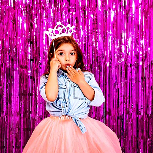 Image of 4 Pack Fuchsia Foil Fringe Curtain Backdrop,3.28Ft x 8.2Ft Metallic Tinsel Foil Fringe Streamer Curtains for Party,Photo Booth Props,Birthday,Graduation Decoration Party Supplies