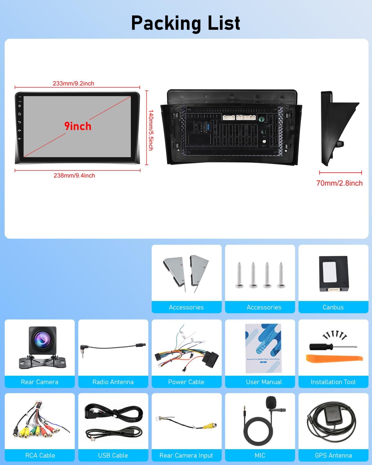 NHOPEEW 2G+64G Android Autoradio per VW T5 Multivan 2008-2015 - 9 pollici Stereo con Senza fili Carplay e Android Auto WiFi EQ GPS FM RDS + AHD Telecamera posteriore
