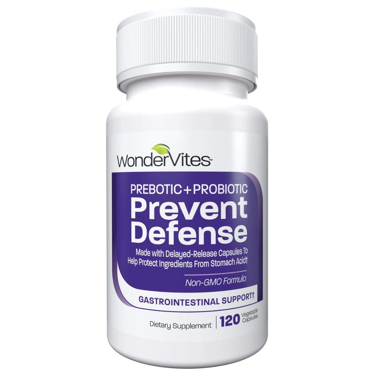 WonderVites Prevent Defense Probiotic + Prebiotic Formula For Immune & Digestive Support, Clinically Tested Ingredients: PreforPro & DE111, Prebiotic/Probiotic Supplement for Women & Men, 120 Capsules
