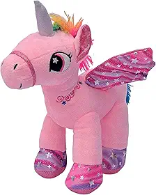 Unicórnio De Pelúcia Asas Coloridas Detalhes Bordado 32Cms (Rosa)