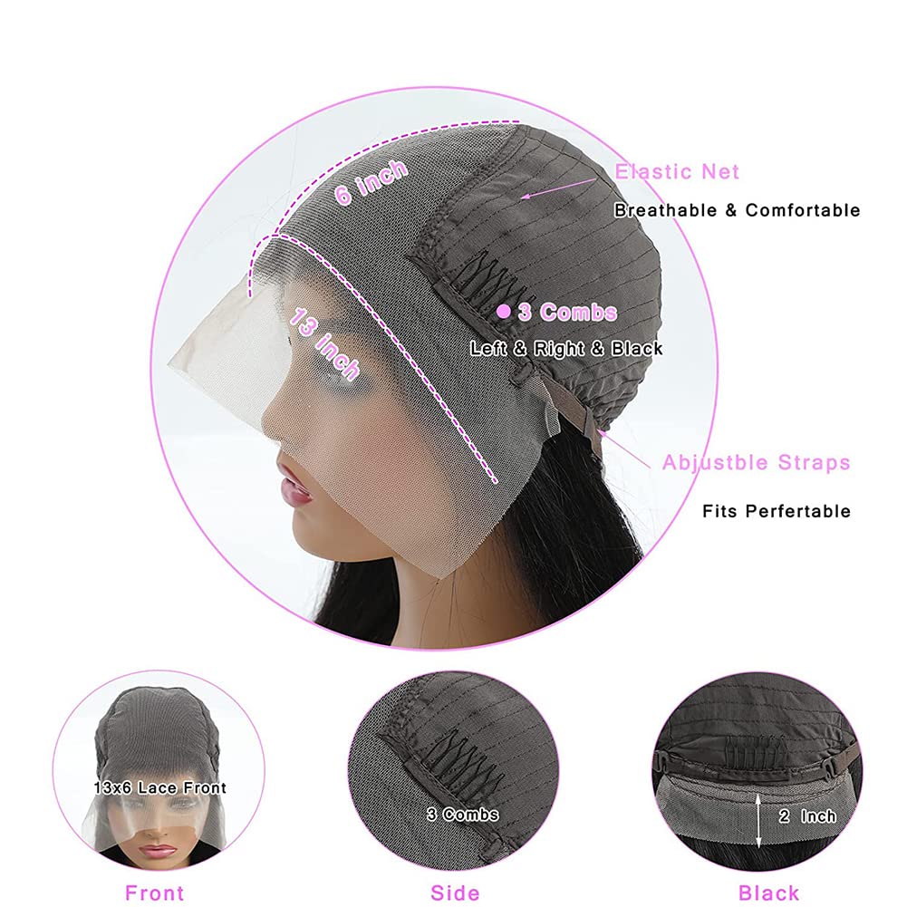 32Inch Straight Transparent Lace Front Wigs Human Hair Pre Plucked 13x6 Lace Frontal Wigs Human Hair Wigs For Black Women Glueless Straight Wigs Brazilian Virgin Human Hair 180% Density