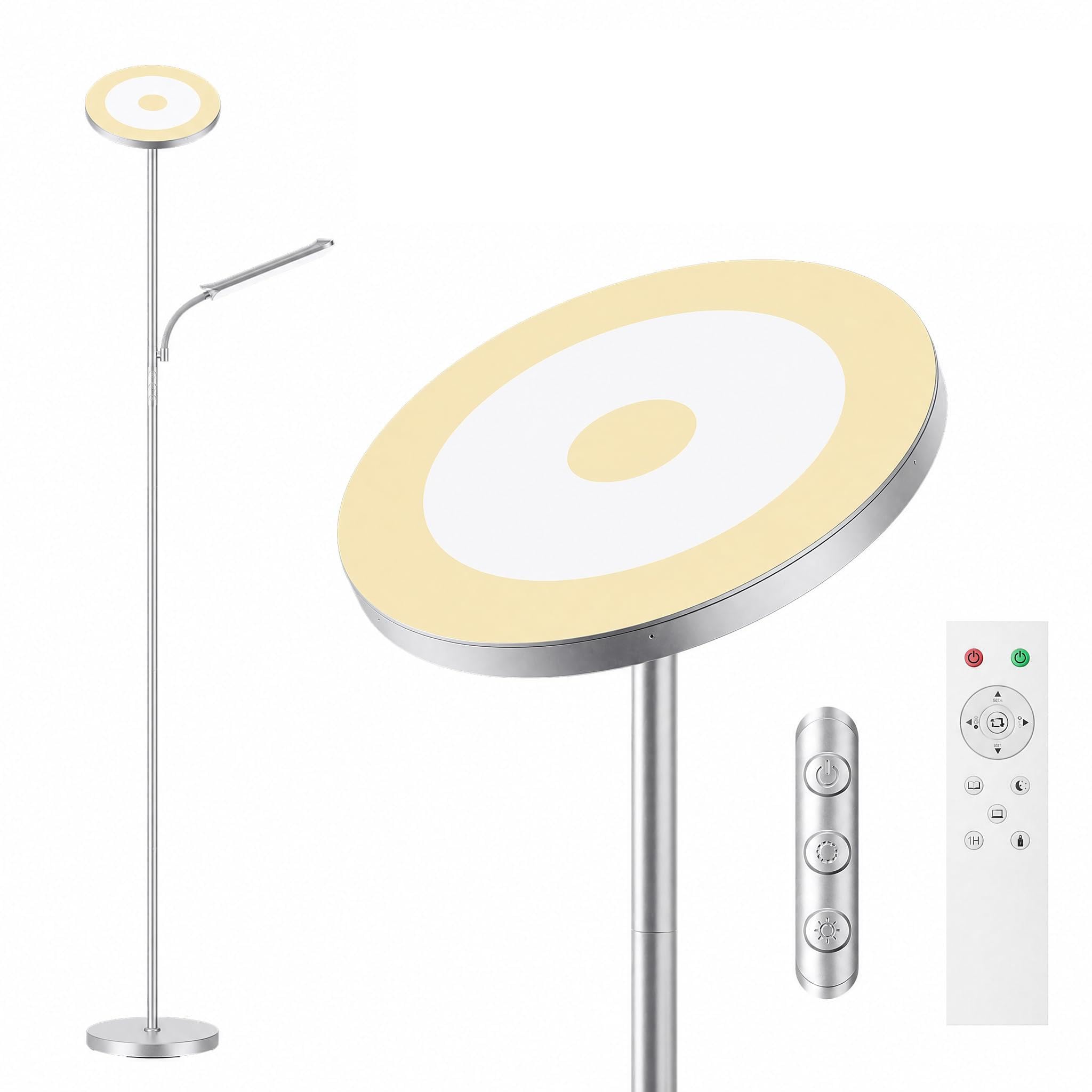Lampa podłogowa LED z możliwością ściemniania, 42 W/4000 lm, lampa stojąca, salon z czytnikiem, lampa z 2700-6500 K. Bezstopniowa ściemnialność, pilot zdalnego sterowania i sterowanie dotykowe