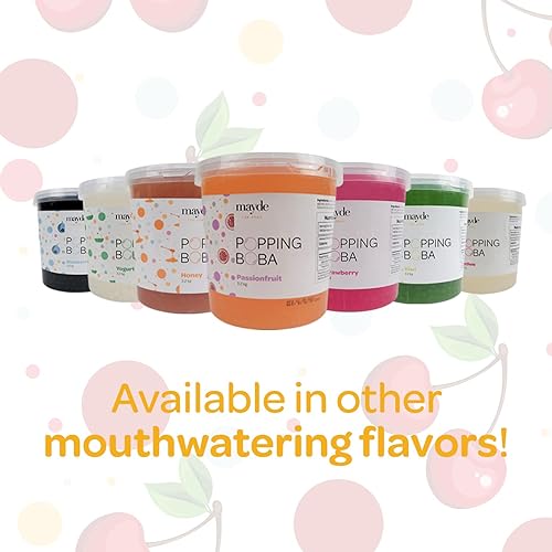 Miniatura 9 de Mayde Perlas de Boba Popping para bebidas, postres y cuencos de desayuno (sabor a cereza, 7 libras)