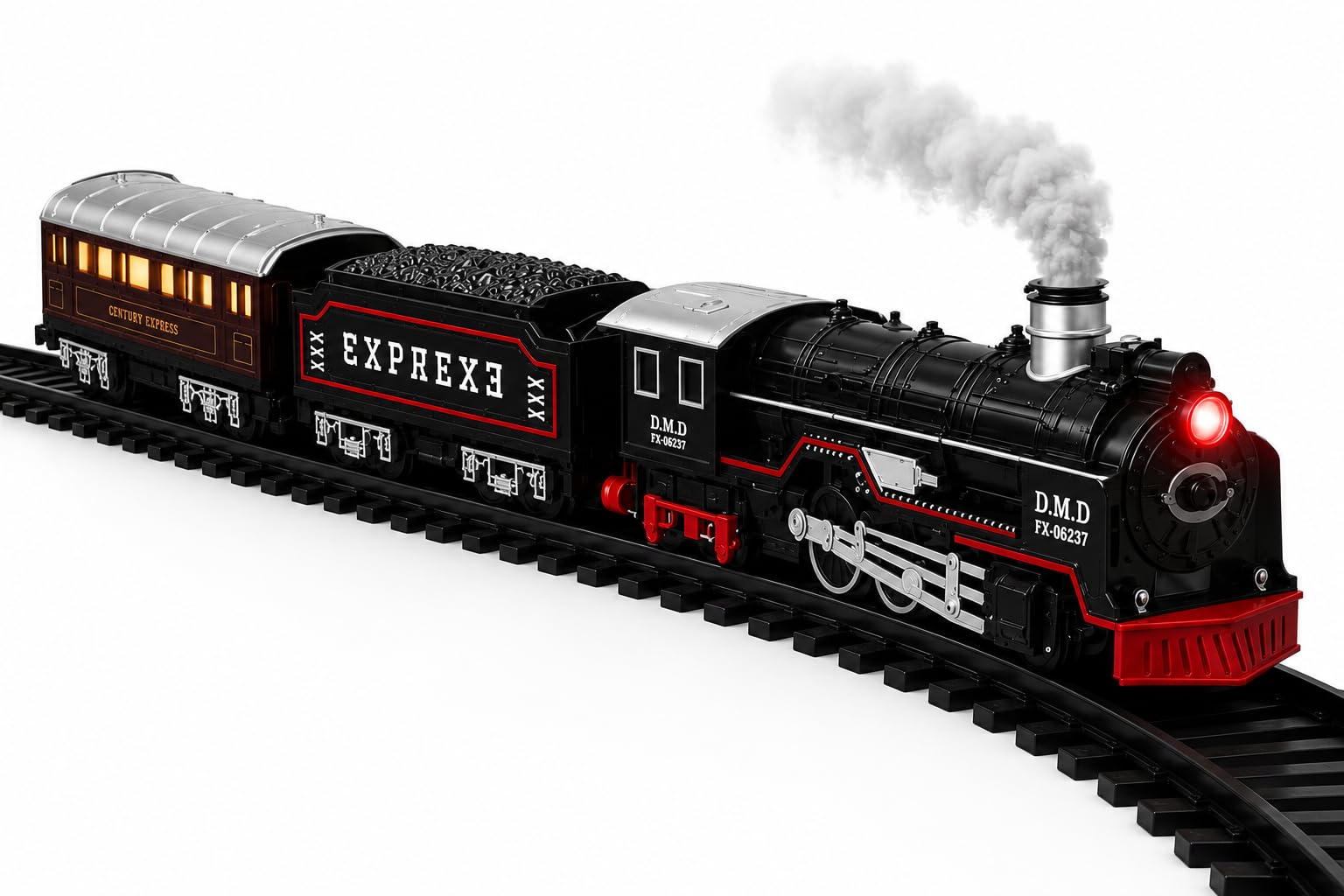 Electric Steam Train Set for Kids | Choo Choo Train Toy with Tracks, Smoke, Lights & Sound | USB Rechargeable | Age 2-6 Years | Black & Red-image-0