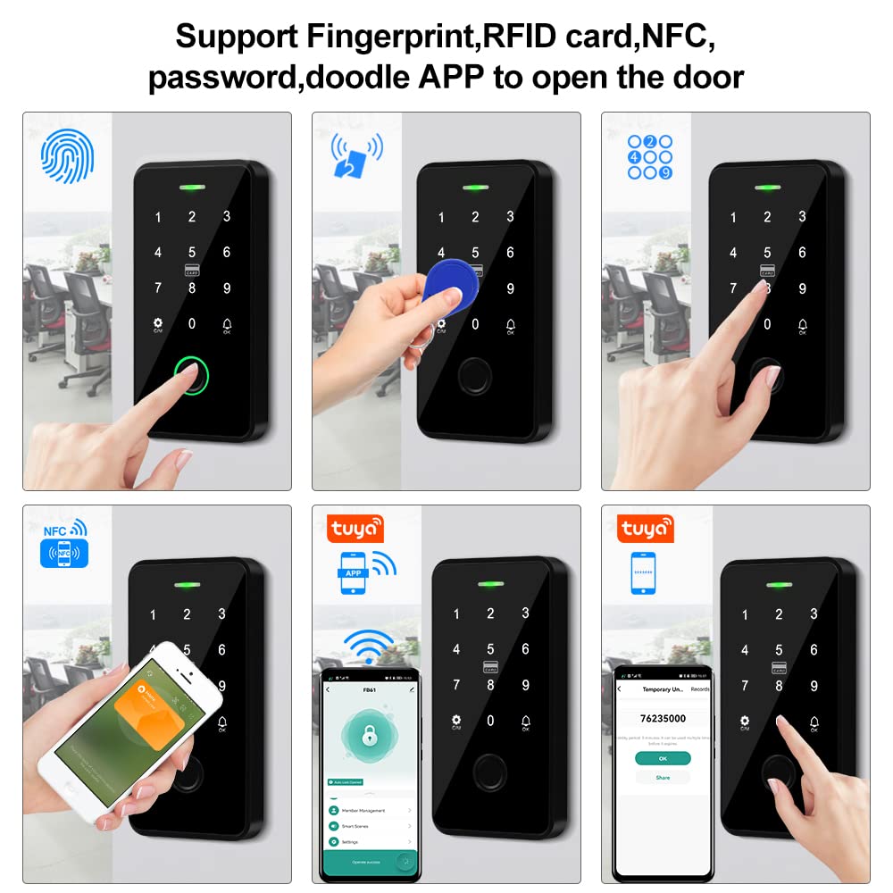 Tuya Impermeable Kit de Control de Acceso,Teclado RFID Táctil, Abrepuertas Eléctrico de Bloqueo,Fuente de Alimentación 3A,Botón de Interruptor,Timbre,15pcs IC 13.56MHz Keyfobs