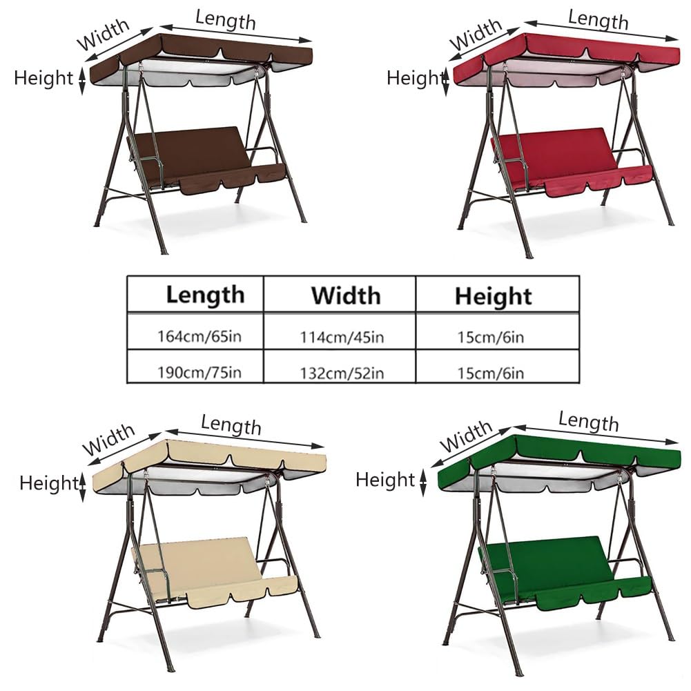 Copertura di ricambio per dondolo, cubierta toldo para columpio a 2-3 posti, tettuccio impermeabile per giardino, terrazzo, patio, sedia a dondolo(Brown,190x132x15cm)