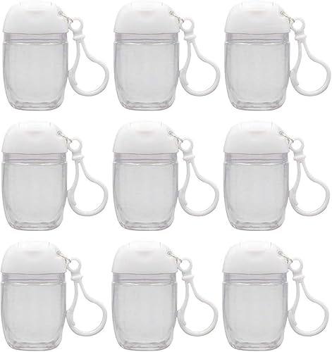 Miniatura 1 de Healthcom 10 unidades de botellas vacías transparentes de 1.0fl oz de 1.0fl oz para desinfectar las manos, soporte de viaje con gancho para llavero,