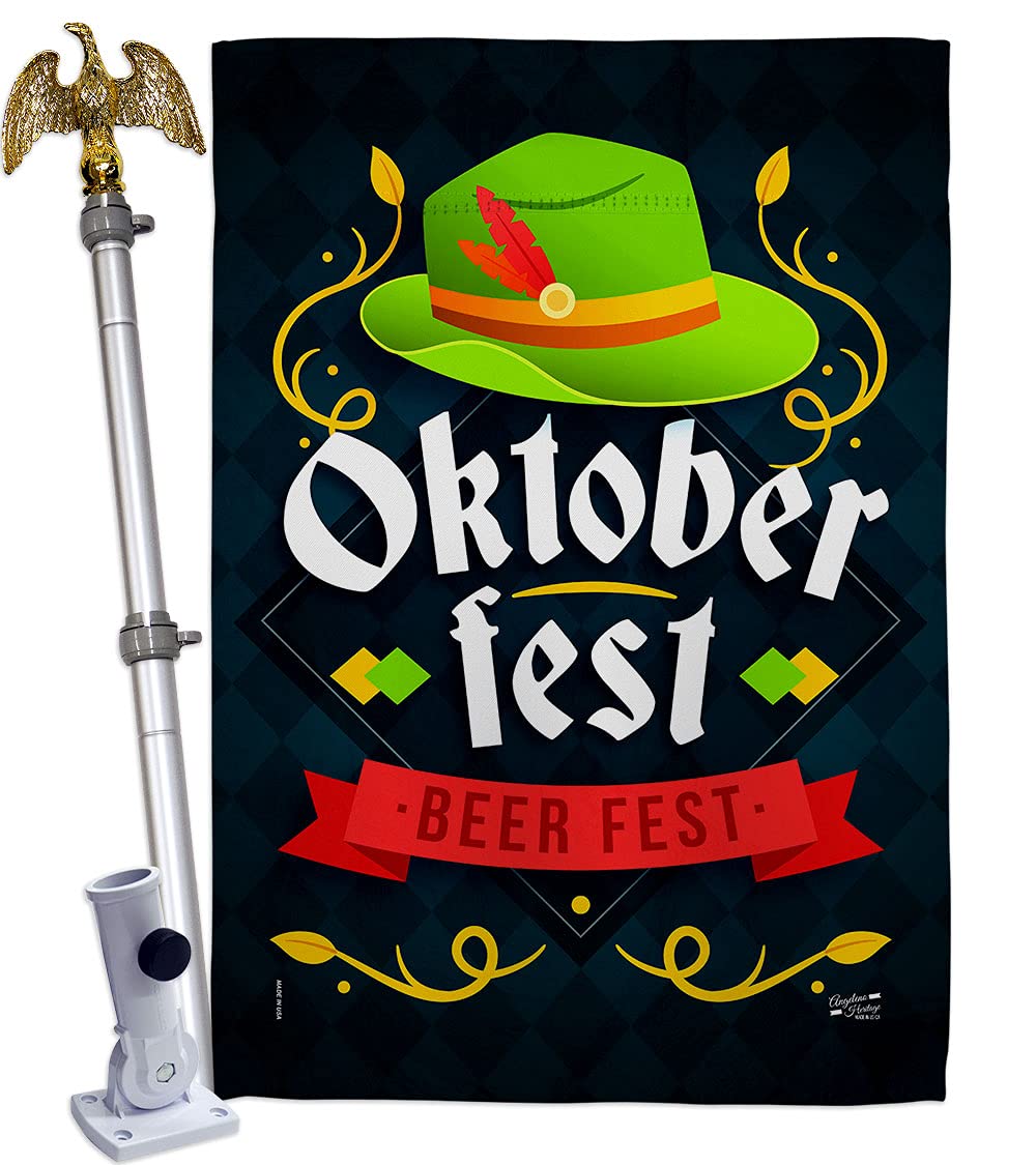 Oktober Fest House Flag Eagle Set Beverages Beer Happy Hour Game Pong Party Ale Lager Craft Decoration Banner Small Garden Yard Gift Double-Sided, Made in USA