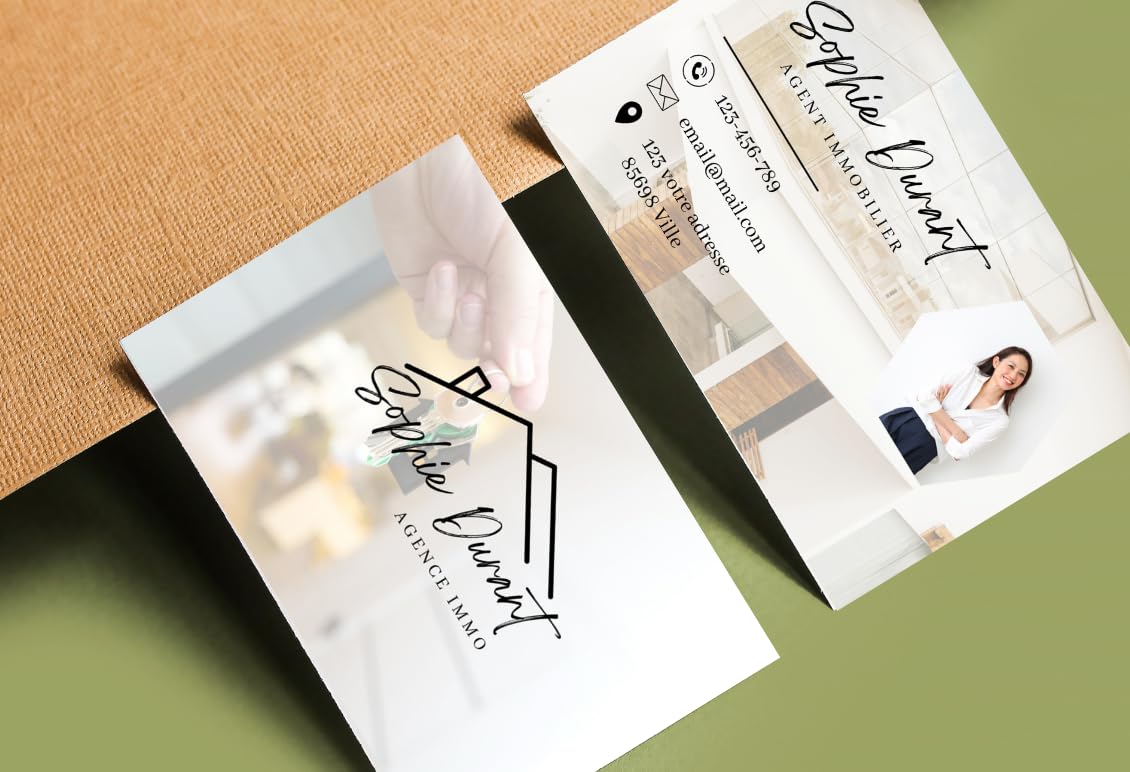 Juego de tarjetas de visita profesionales personalizadas impresión a doble cara - Agente de bienes raíces (250)