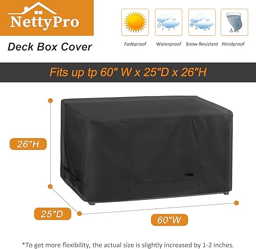 Miniatura 6 de NettyPro Cubierta para caja de terraza, patio al aire libre, impermeable, para caja de almacenamiento rectangular de 150-230 galones, 60 x 25 x 26