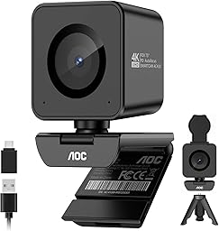 AOC WEBカメラ 4K 1200万画素 IMX363センサー搭載 PDAF 高速オートフォーカス F1.8大口径 1080P 60FPS ウェブカメラ マイク内蔵 プライバシーカバー 画角75° 三脚穴対応 USB PCカメラ ビデオ通話/WEB会議/動画配信/Zoom/Skype対応 (AC410)