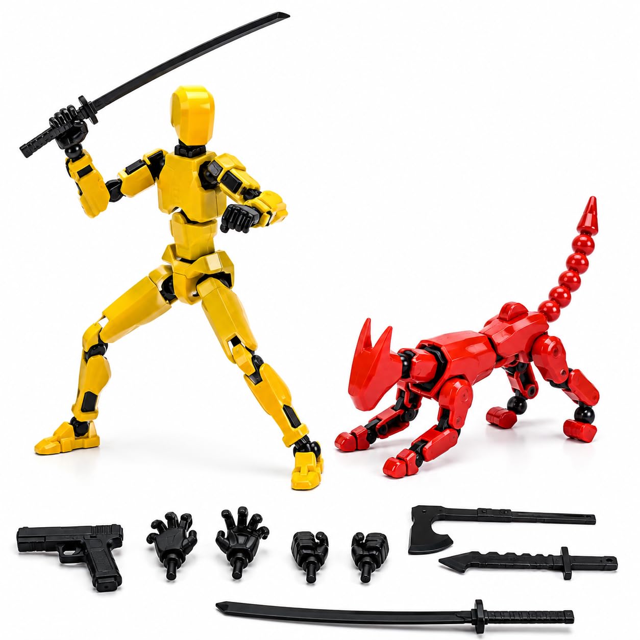 2Pcs Robot Action Figures, Hot Toys Action Figures, 3D Printed Yellow Dummy Robot and Red Articulated Dog, Posable Articulated Action Figures for DIY Assembly, Desk Decor and Collectors-image-21