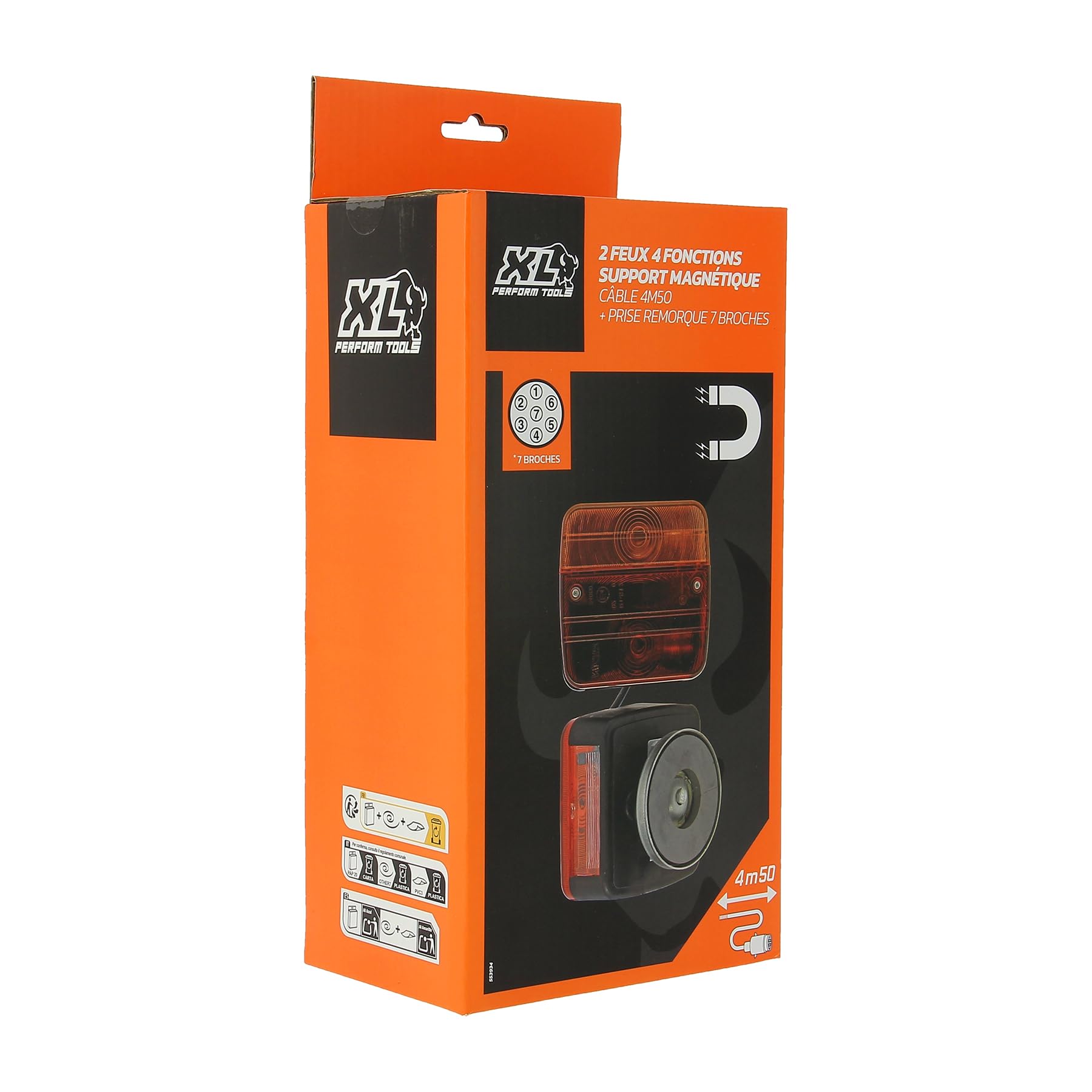 XL Perform Tools 553934 2 4-funkcyjne światła do przyczepy, mocowanie magnetyczne, wiązka 4,5 m