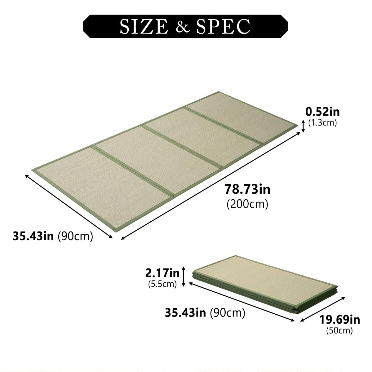 EMOOR Tappetino Tatami Giapponese 90 x 200 cm Erba Naturale (Non Tinta), Materasso Igusa Pieghevole Dormire a Terra Materasso Futon Giapponese Meditazione Yoga Zen