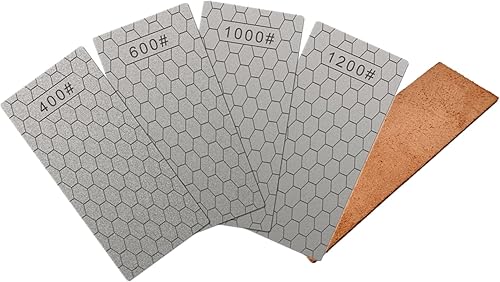 TIWEIO - Juego de 4 piedras de afilar cuchillos de diamante y 1 pieza de piedra de afilar de cuero con base antideslizante piedra afiladora para