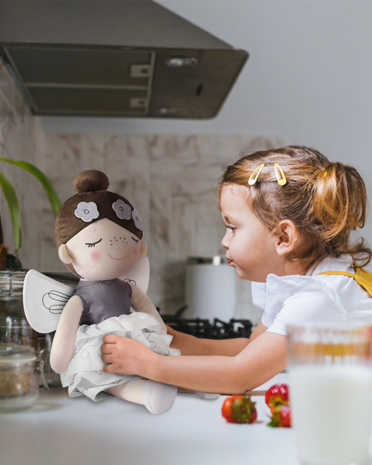 GAGAKU Muñecas Trapo para Niñas 40.6cm Tela Suave Ángel Guardián Regalo de Bautizo para Niña con Alas Peluche Amuleto de la Suerte para Niños de 1-6 Años - Princesa de Las Flores