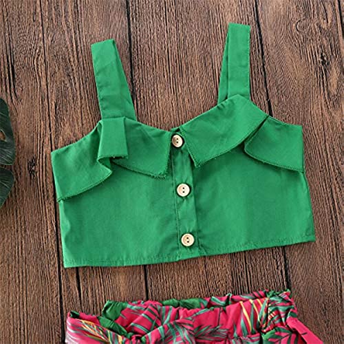 Toddler Kids Girl Strap Green Shoulder Cropped Top + Floral Ruffled Maxi Skirts Dress Summer Boho Clothes Set4