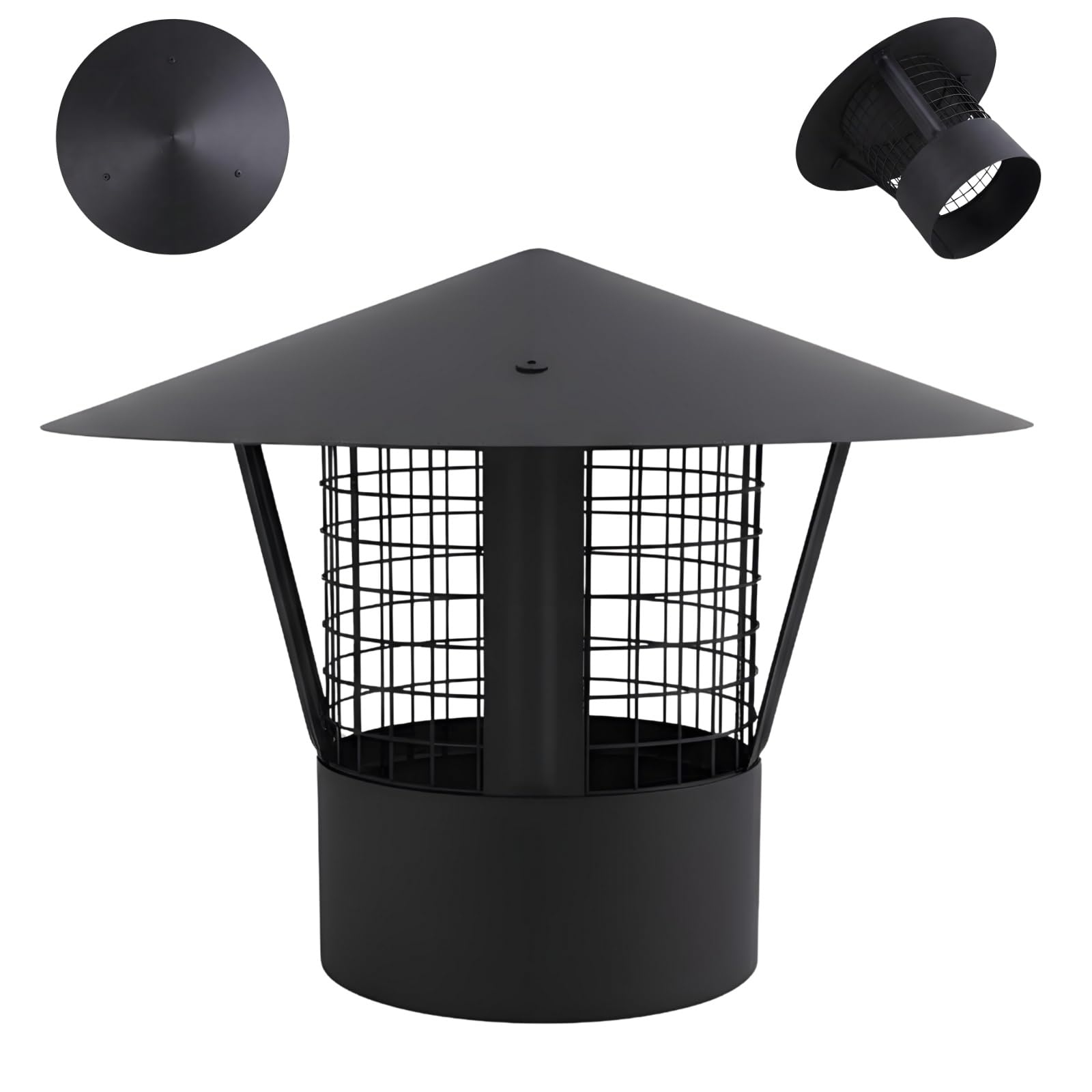 Chapeau de cheminée en acier inoxydable 304 de 153mm pour conduit de toit noir