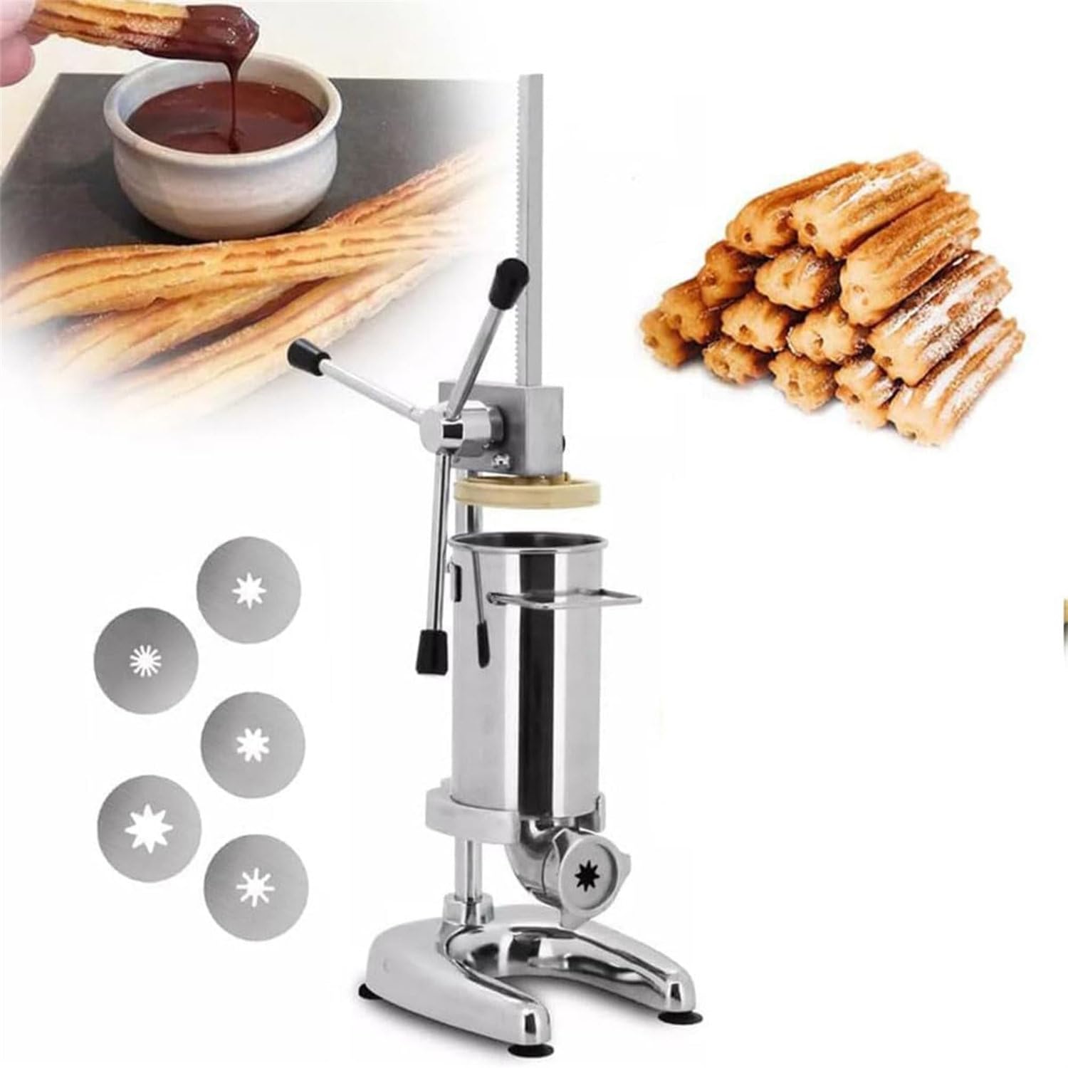 2/3L Commercial Manual Churro Maker,Latin Fruit Donut Machine,Vertical Oil Stick Machine,for Home and Restaurant,3L
