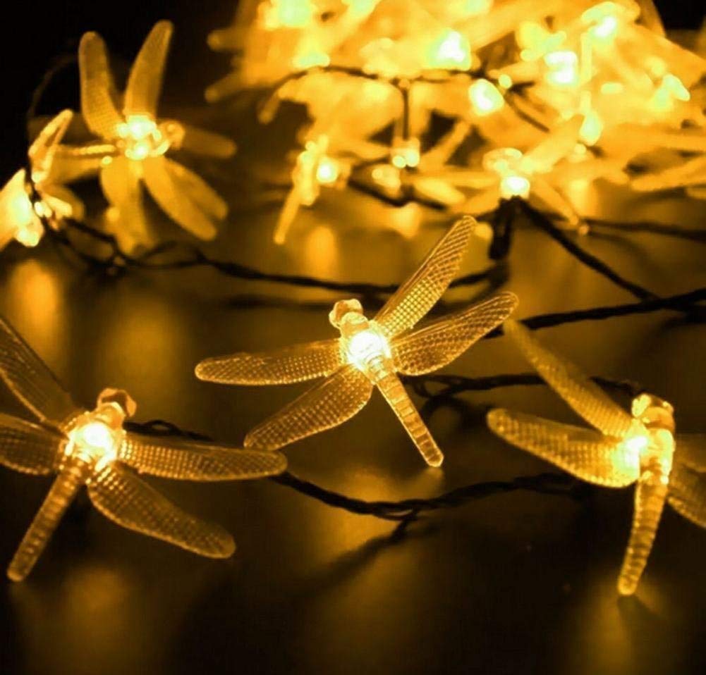 Guirnalda de luces de hadas con forma de libélulas, 10 m, 100 LED, con enchufe, ideal para interiores y exteriores, dormitorios, jardines, escritorios (Blanco cálido)