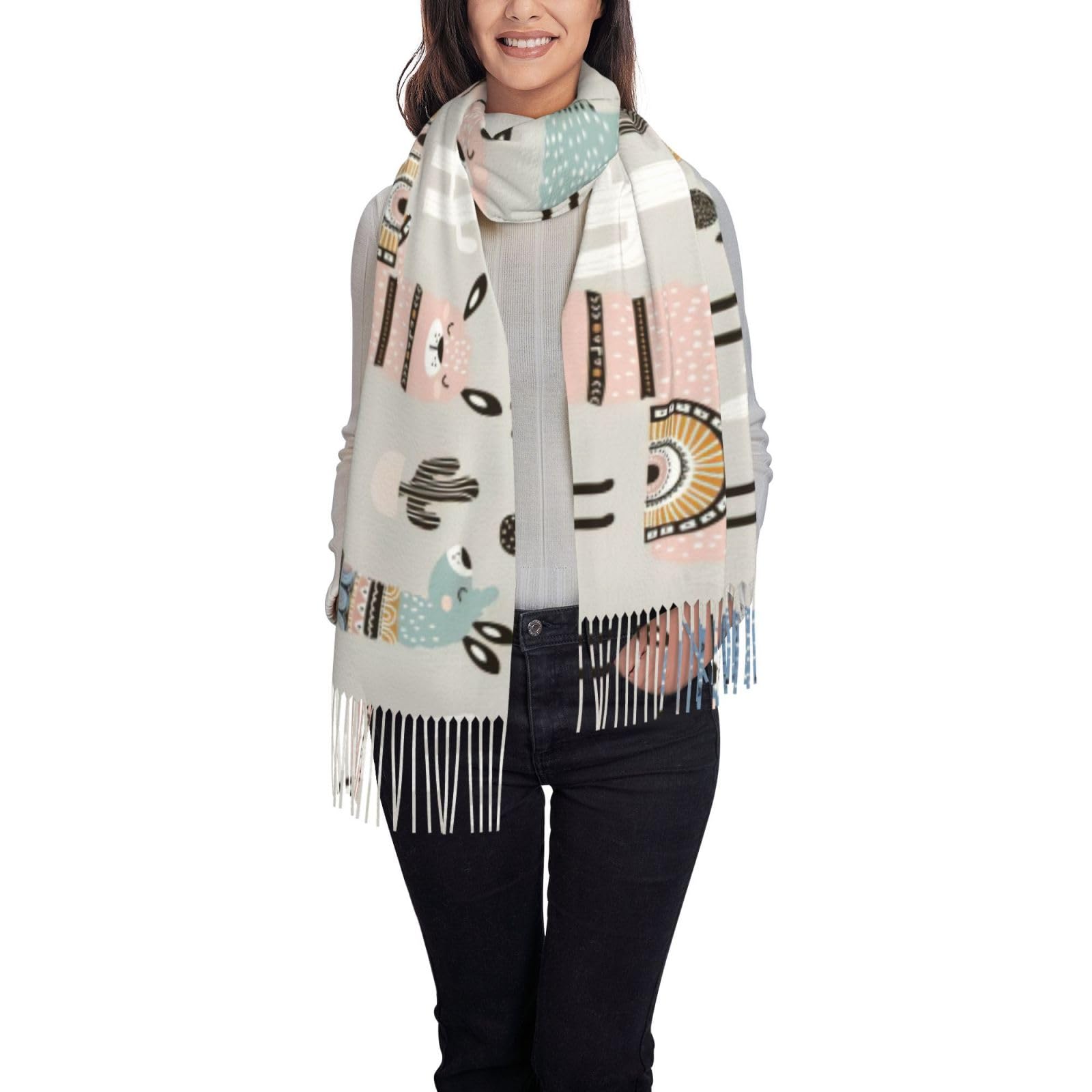 Women'S Llama Cactus Scarf Shawl With Tassels Apparel Women'S Lady Quality Design Shawl Gift Christmas