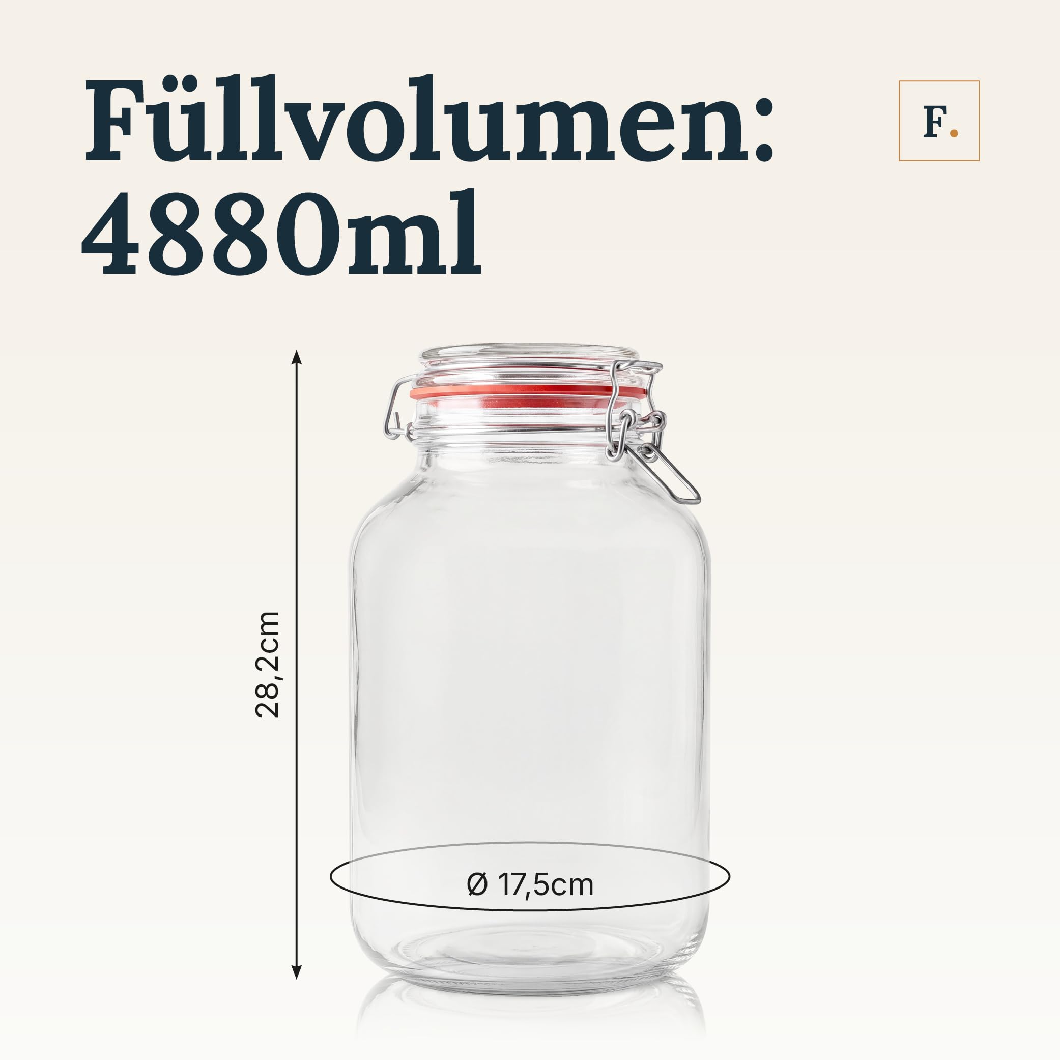 BAUER Flaschenbauer- 1 Drahtbügelgläser 4880ml verwendbar als Einmachglas und Fermentierglas, zu Aufbewahrung, Gläser zum Befüllen, leere Gläser mit Drahtbügel