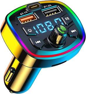 Blue Tooth Transmitter - Audio Transmitter | Adapter with LED Screen 2 Ports Fast Charging FM Adapter for Music Streaming, Phone Calls & Navigation During Travel | 2-Port Laddning Audio Musik Adapter För Användning Under Resa Pendling Biltur Körning Och Hands-Free Telefonsamtal
