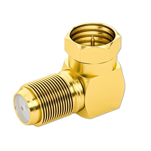 Goupchn Paquete de 2 adaptadores de ángulo recto macho a hembra tipo F RG6 conectores coaxiales chapados en oro para cables coaxiales, TV montado en
