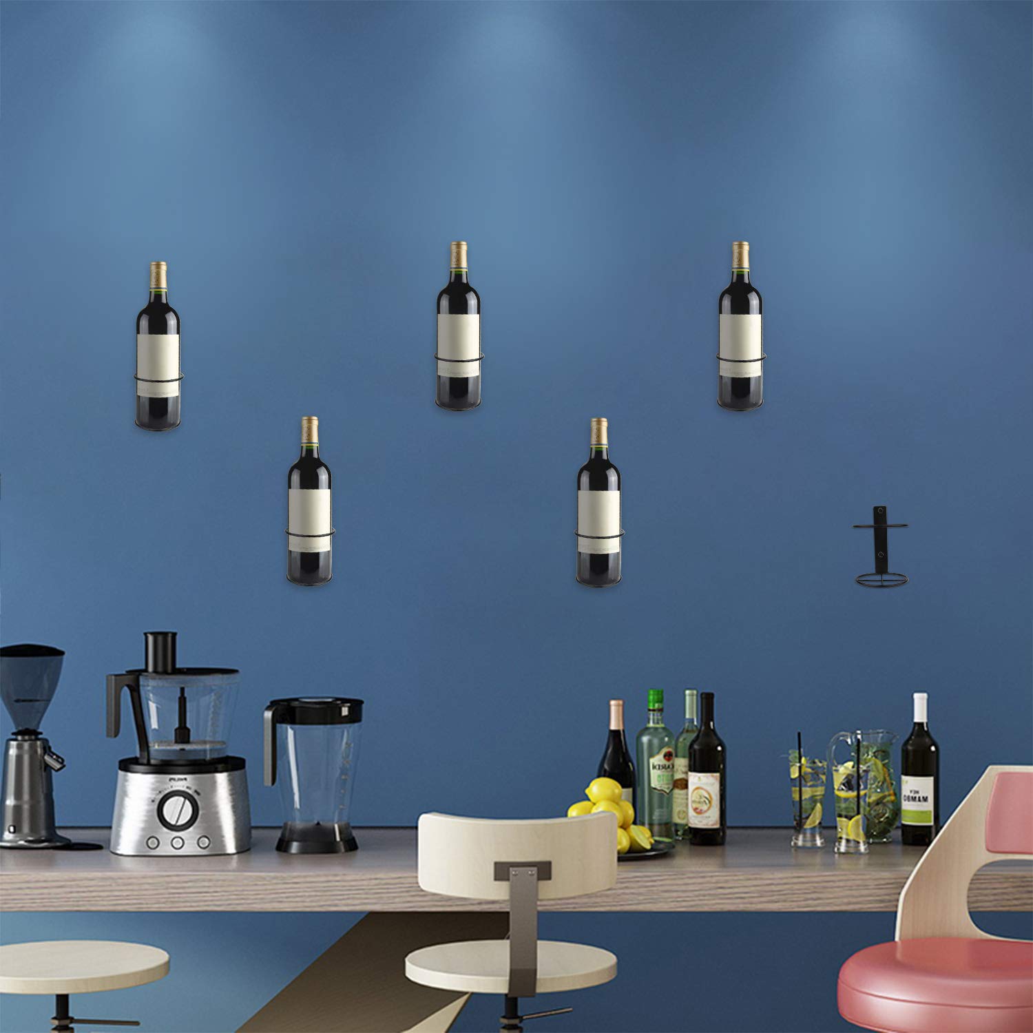 Estante de vino montado en la pared en espiral, soporte de exhibición de botellas de metal para almacenamiento y decoración temática (estilo hacia arriba), color negro 5
