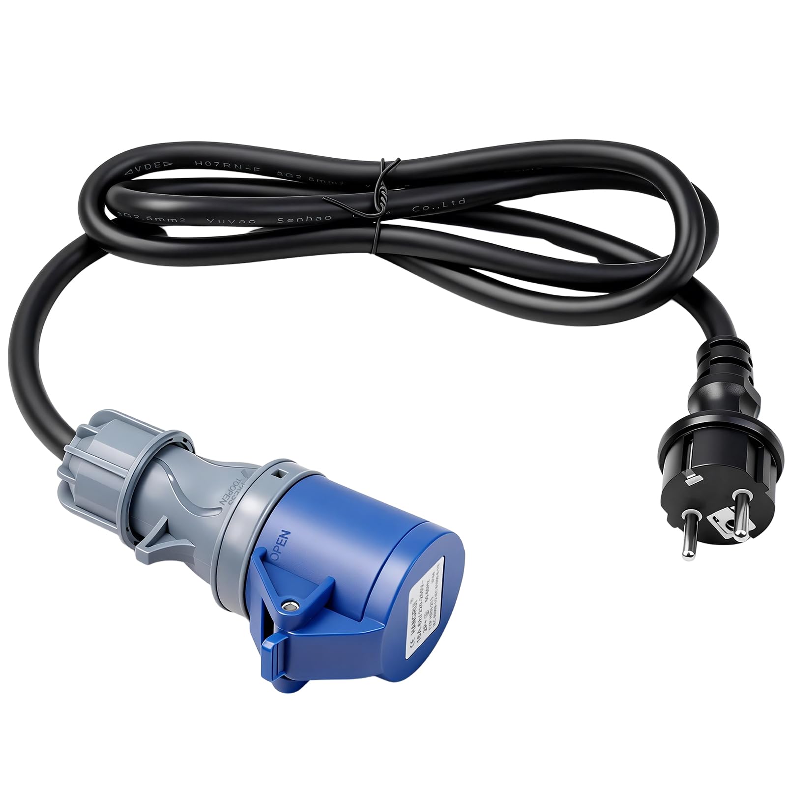 Adaptateur Prise Camping, Adaptateur Fiche Mâle Schuko vers Prise Femelle CEE Câble de 1,5m H07RN-F3G 2,5mm² Protection IP44, 250V 16A Adaptateur CEE pour Camping Car, Caravane, Chantier et Extérieur