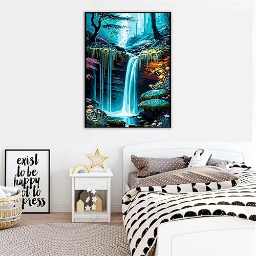 Miniatura 8 de MjhRcll Pintura por número, pintura por números para adultos y principiantes, kits de pintura acrílica en cascada sobre lienzo por números, pintura