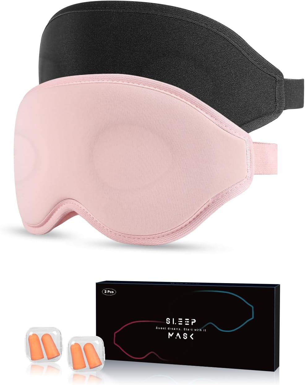 Aosun Eye Mask, 2 Pack Super Soft 3D Eye Masks-100% Blackout Comfortable Eye Mask for Sleeping with Adjustable Straps-Our Aosun Sleep Eye Masks Suitable for Travel and Meditation