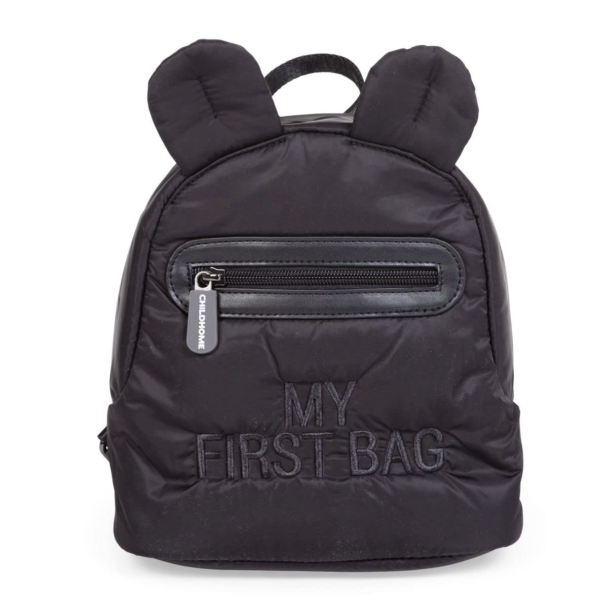 Childhome Mi Primera Bolsa Mochila de Bebé, Escuela, Jardín de Infancia, Guardería, Dos Compartimentos, Bolsa de Almuerzo, Hebilla de Seguridad Extraíble, Resistente al Agua, Negro Acolchado