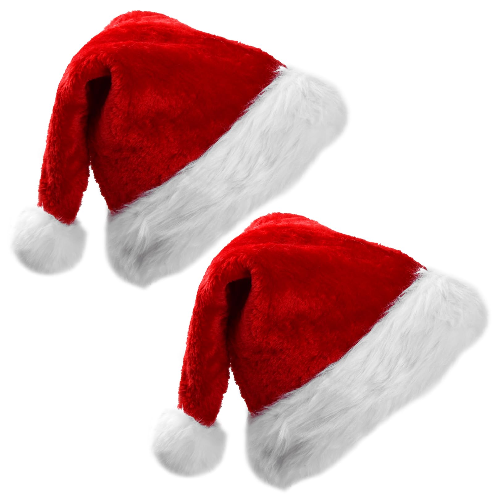 PTJJXA 2 Pcs Christmas Santa Hats Adult Kids, Thicken Unisex New Year Plush Hat, 2 Layers, Traditional Costume Hat for Christmas Party Women Men, Red Xmas Classic Cap for Christmas Holiday (Set A, L)