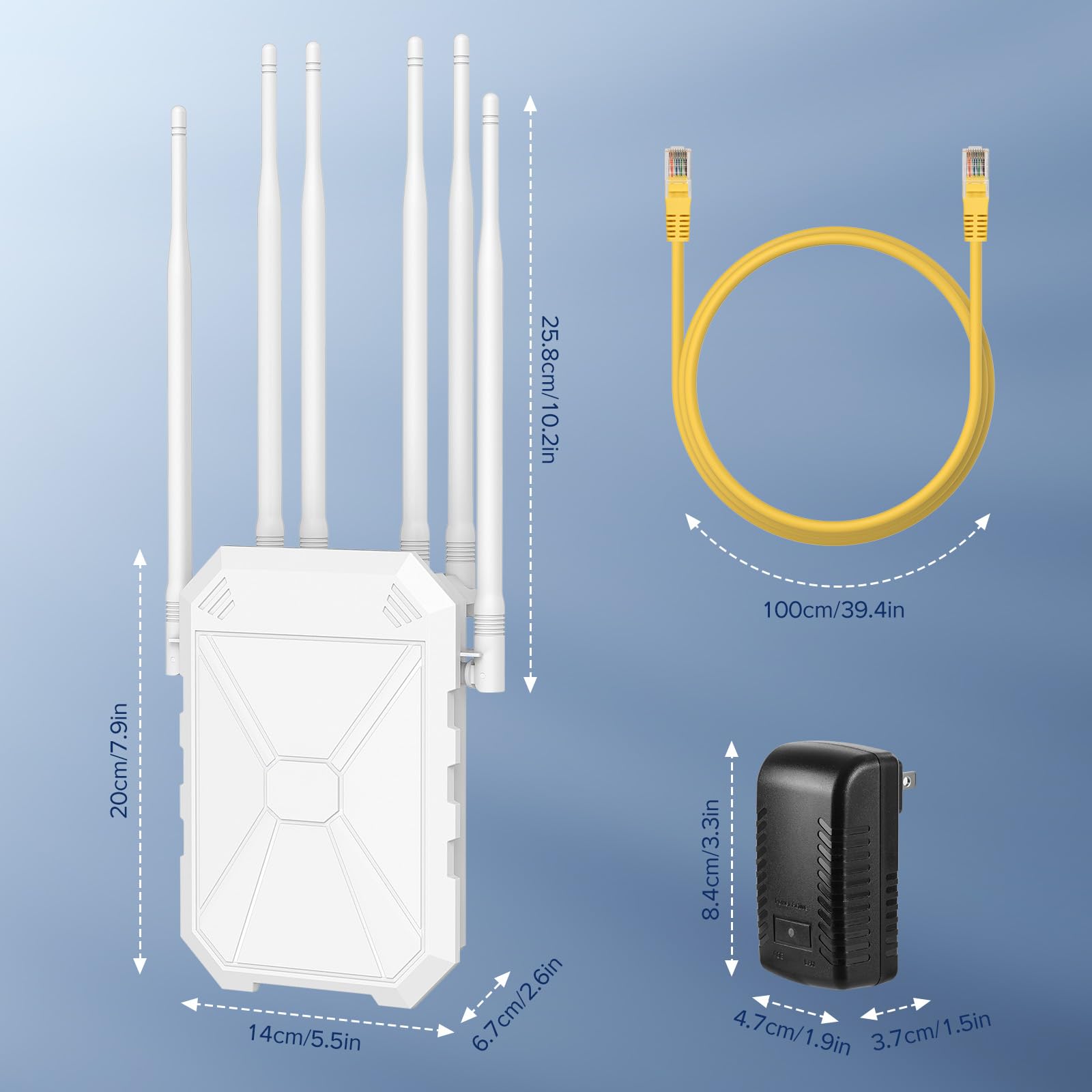AX1800 Ripetitore WiFi Potente Esterno, 5GHz e 2,4GHz Amplificatore Wifi Con 6 Antenne, WiFi Extender, Resistente Agli Agenti Atmosferici IP67, Passivo PoE, Porta Gigabit Ethernet, Per Cortile