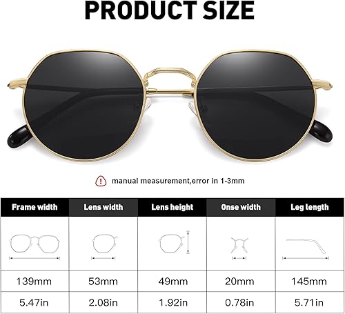 Miniatura 4 de Fozono Polygon Polarized Sunglasses for Women Men Round Retro Classic Sun Glasses UV400 Protective