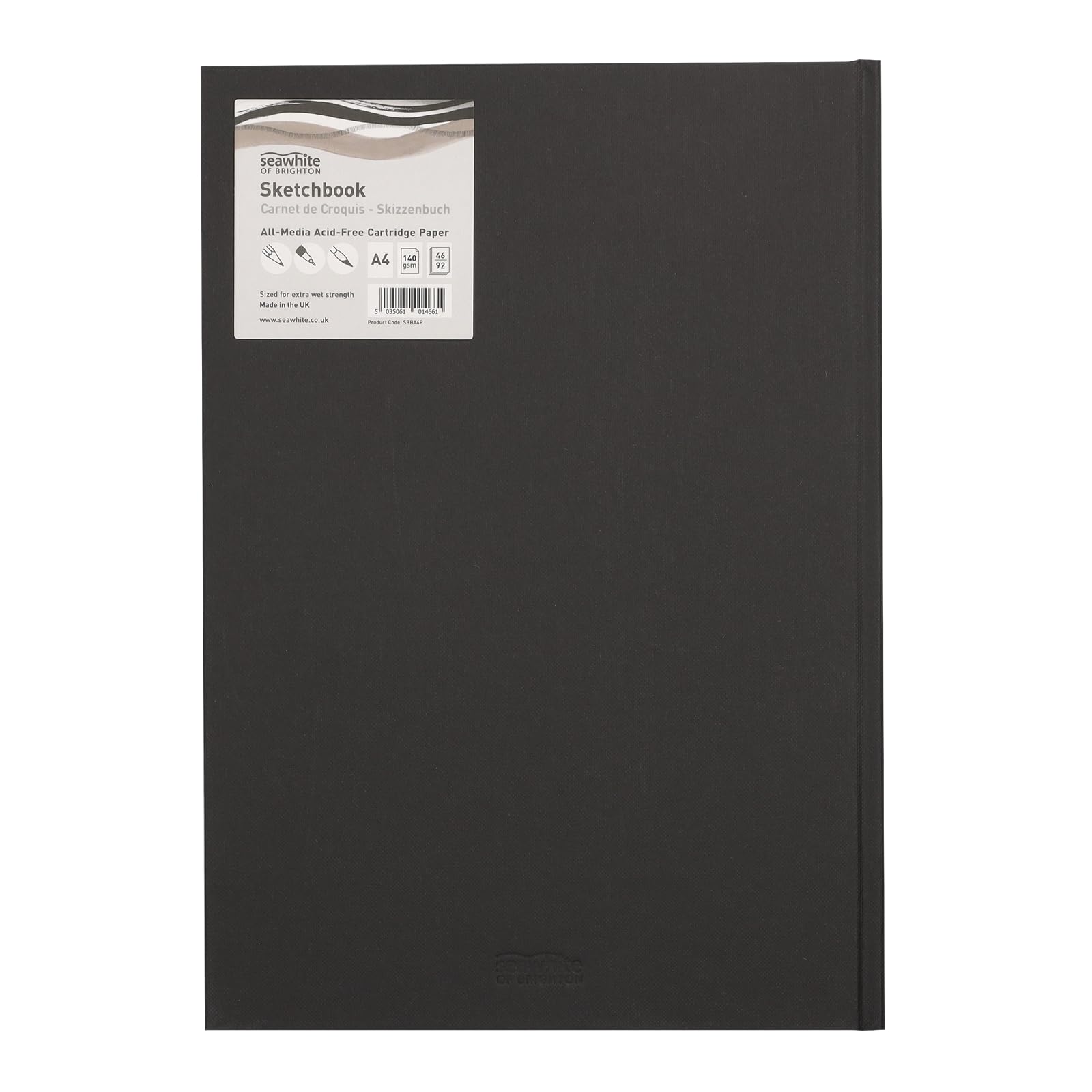Seawhite of Brighton - A4 Portrait Black Cloth Hardback Sketchbook - 140gsm All-Media Cartridge Paper - 92 Pages - Professional Artist & Student Drawing Book