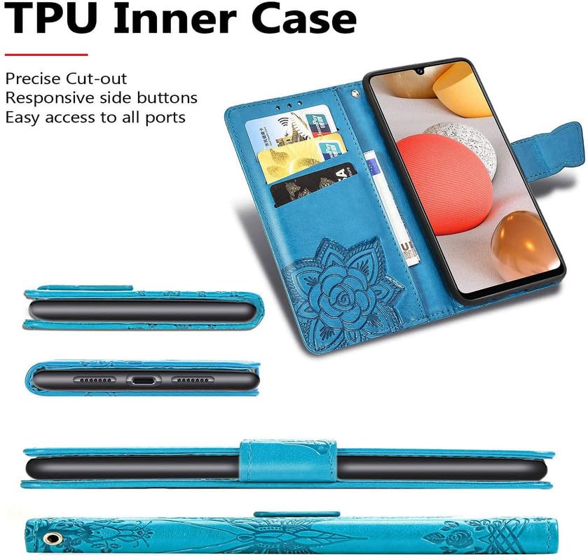 Image of ClickCase Butterfly Series for Redmi Note 15 Pro 5G Leather Embossing Wallet Flip Case Kick Stand Magnetic Closure Flip Cover for Redmi Note 15 Pro 5G (Sky Blue)
