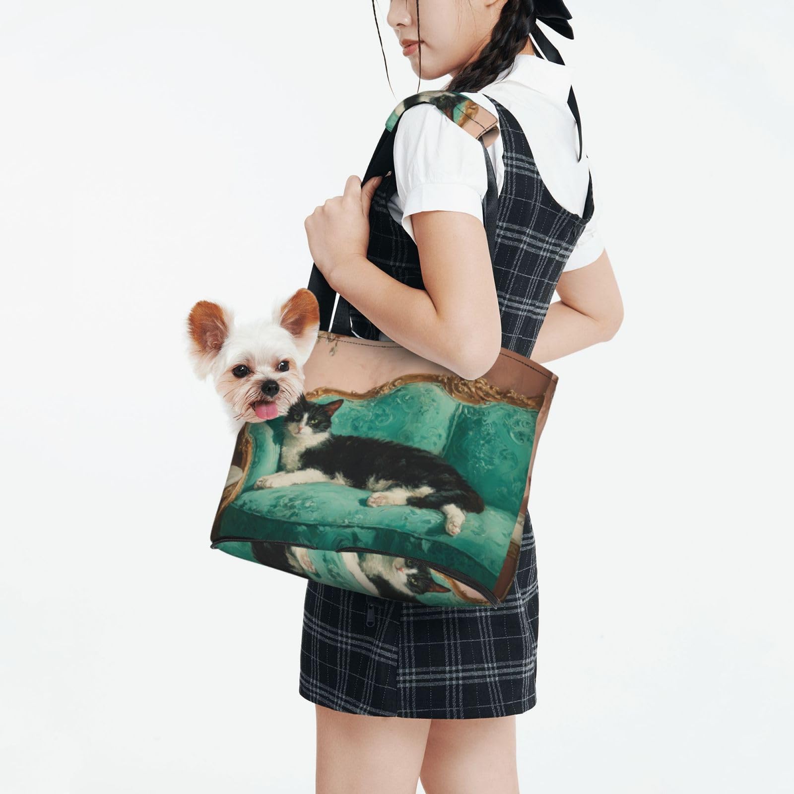 Cat Lounging On Teal Green Couch Pet Sling Carrier for Small Dog Cats Puppy Portable Tote Bag Pouch for Outdoor Travel Hiking