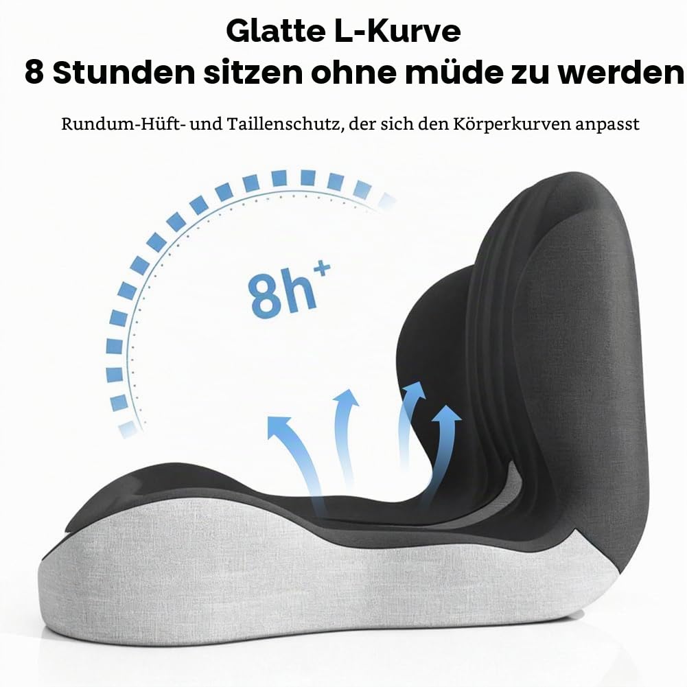 LOMUG Sitzkissen mit Rückenlehne, Memory Schaum Orthopädisch mit Rückenstütze, Ergonomisch Steißbeinkissen für Lschias Bürostuhl Auto LKW Rollstuhl Zuhause Büro Langstrecken Fahrer