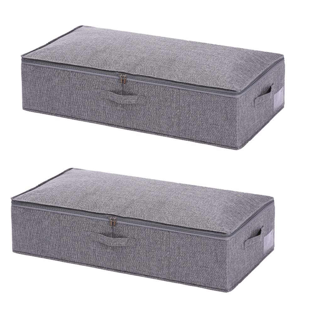LHY SAVE2 pcs Extar Large Under Bed Storage Bag with Zip Foldable Cotton Under Bed Storage for Clothing, Shoes, Blankets, Clothes, Sweaters,Gray,S
