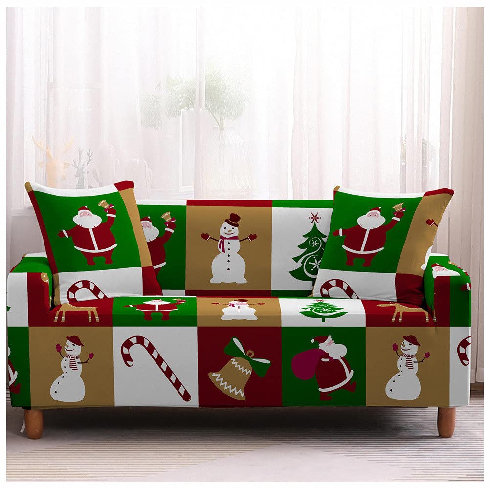 Housse de canapé universel protecteur Noël imprimé Santa Snowman stretch