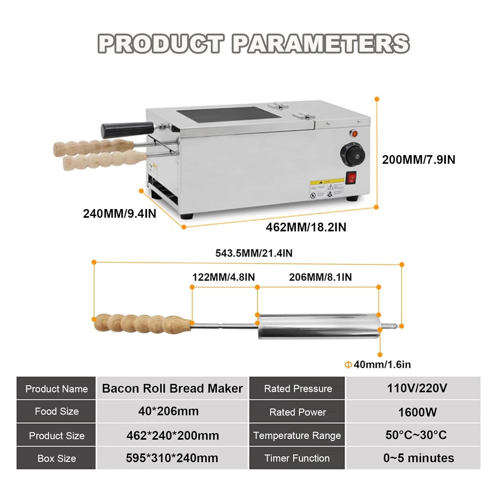 Máquina Eléctrica para Hacer Panecillos Cónicos con Chimenea, Horno Eléctrico Comercial para Pasteles con Chimenea Y 2 Rodillos, Máquina para Hacer Helados Húngaros En Cono, para Restaurantes,
